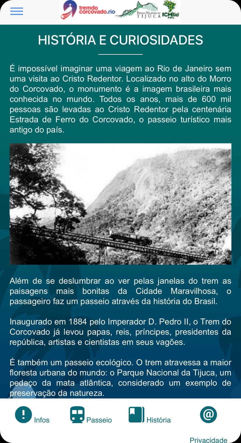 Pantalla de la app con la historia del tren y curiosidades sobre el paseo.
